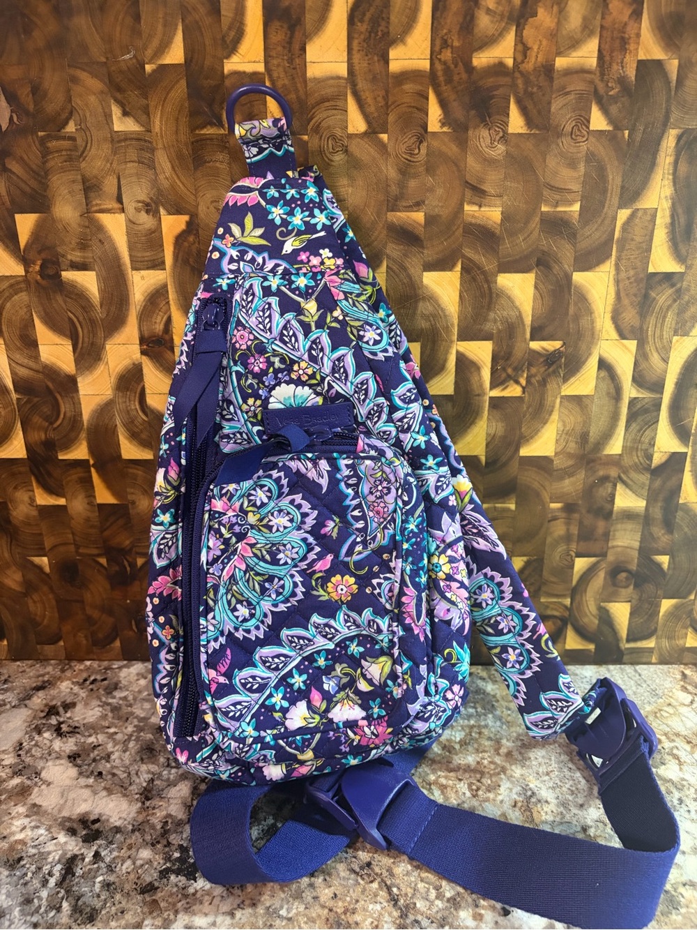 Vera Bradley Navy Purple Floral Quilted Sling Crossbody